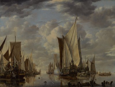 Navi in calma a Flushing con uno yacht degli Stati Generali che spara un saluto da Jan van de Cappelle